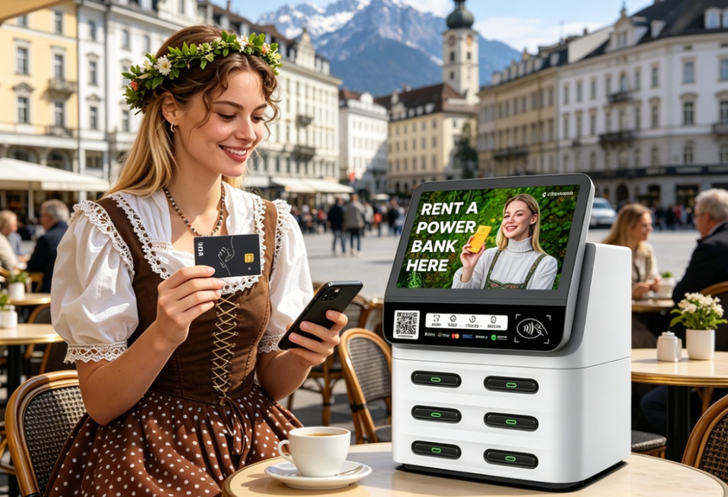 Austria POS shared power bank devices in stores, supporting card and NFC payments